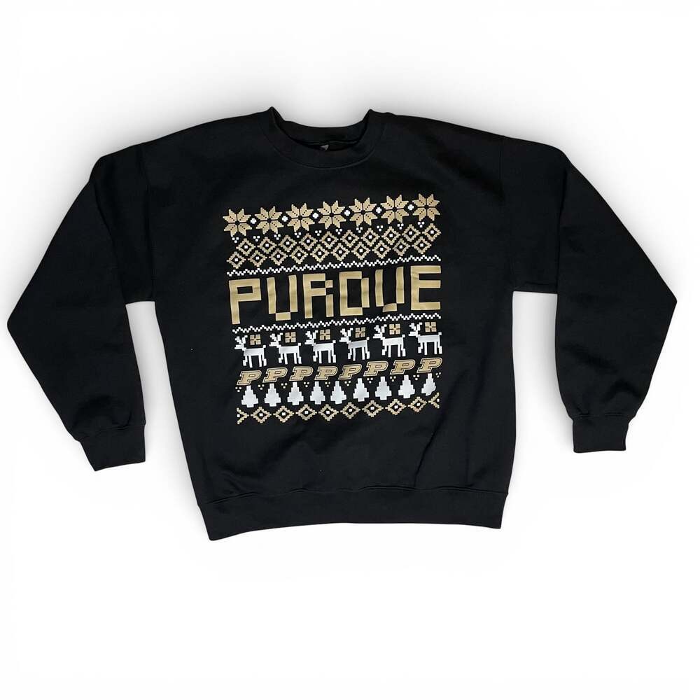 Purdue Boilermakers Ugly Christmas Crewneck Sweatshirt Mens Large Black